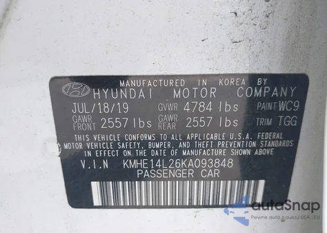 2019 Hyundai Sonata Plug-In Hybrid from USA, damaged, VIN KMHE14L26KA093848